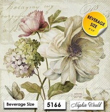  5166 TWO Paper BEVERAGE / COCKTAIL Decoupage Art Craft Napkins - MIXED FLOWERS