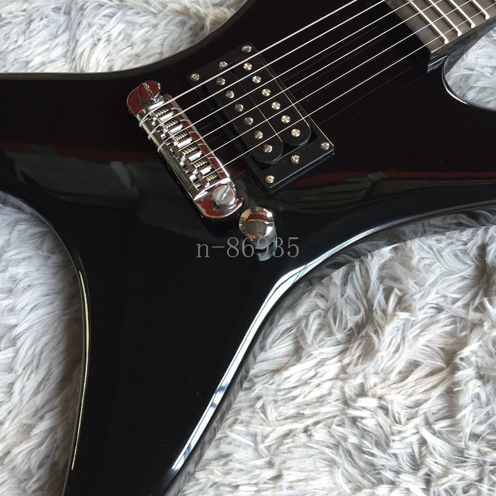 Black Stealth Electric Guitar Reverse Headstock Diamond Inlay Inversion