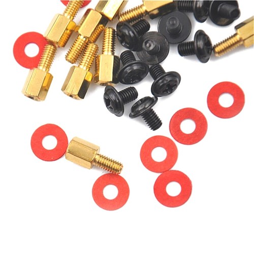 6.5mm 6-32-M3 Computer Golden Motherboard Riser+Silver Screws + Red Washers 20x - Afbeelding 4 van 10