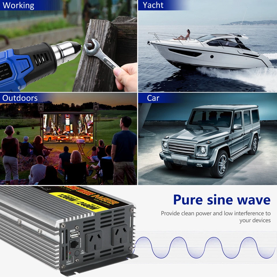 1200W/2400W Power Inverter Pure Sine Wave 12V/240V 4.5M Remote Giandel - image 4 of 4