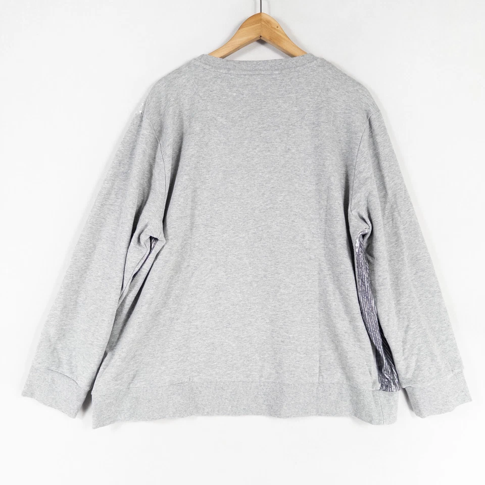 Moletom feminino DKNY The Everywhere XL cinza prata lantejoulas pulôver casual chique - Imagem 3 de 4