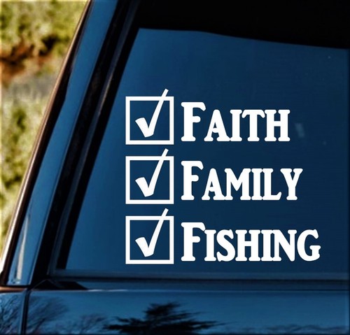 Faith Family Fishing Decal Sticker Car Window Scrapbooking Vinyls F1072 - Picture 2 of 3