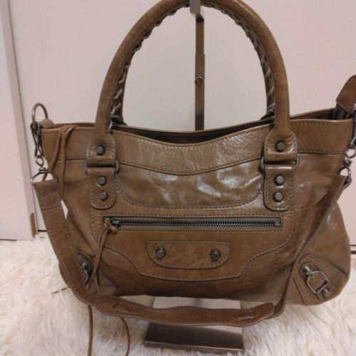 Balenciaga Handbag 2Way Shoulder Bag Leather Brown Used JP Authentic F/Shipping - Foto 1 di 14