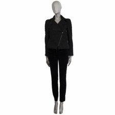 60449 auth GUCCI black wool ZIP FRONT BIKER Jacket 42 M