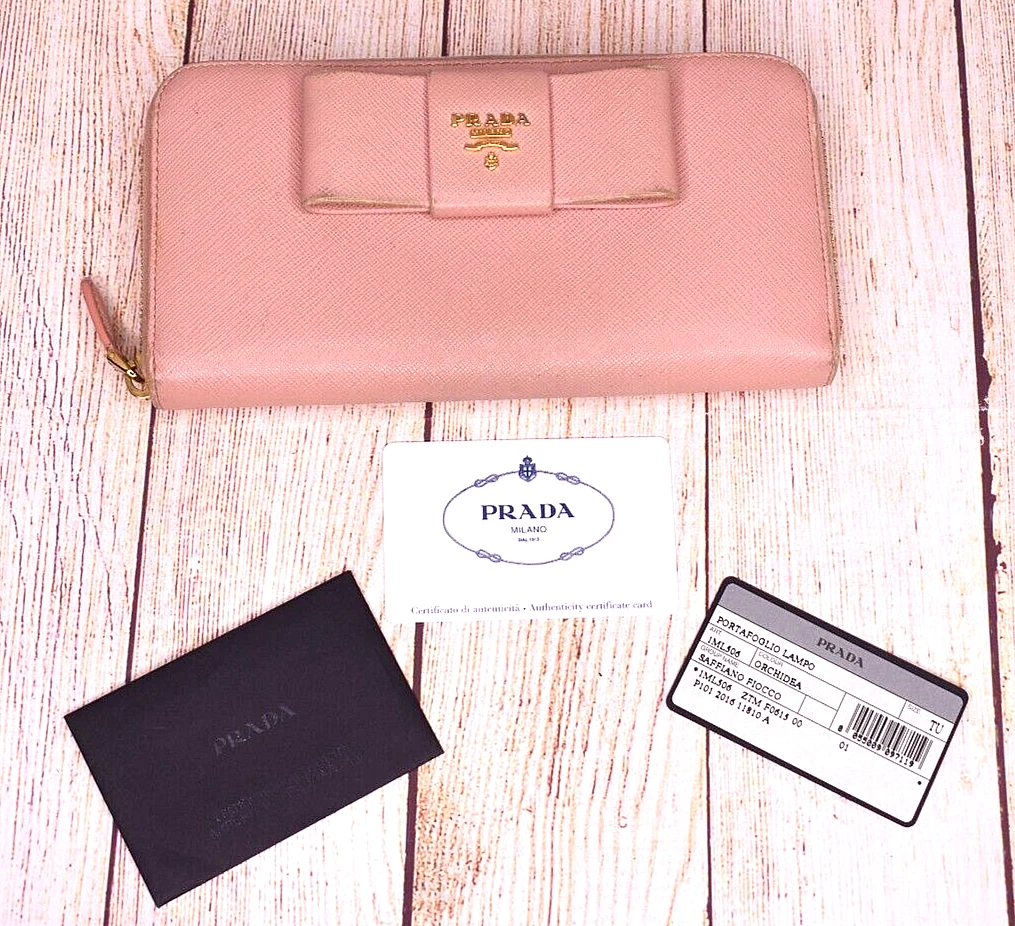 Prada Zipper Coin Saffiano Wallet Pink