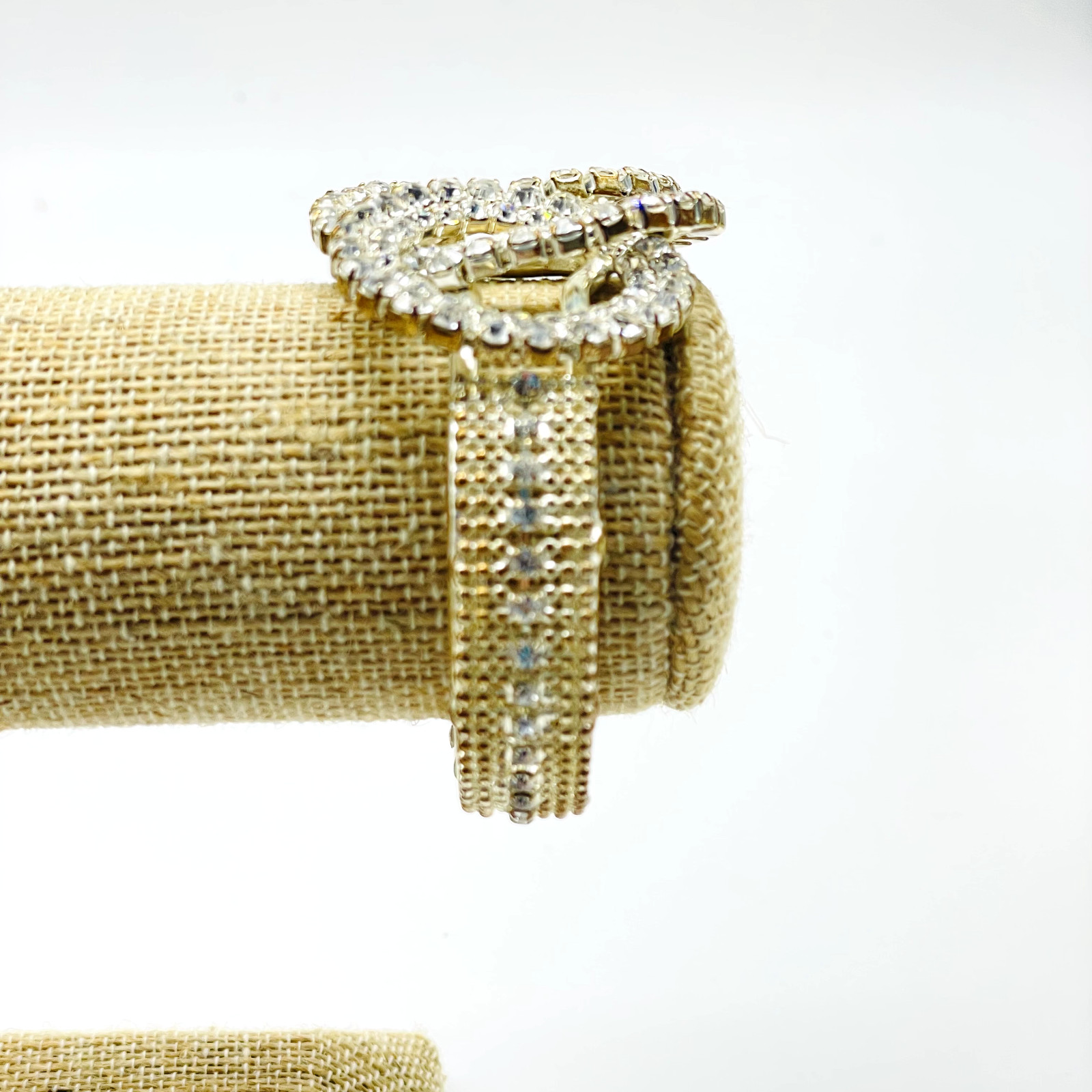 Interlocking Ring Clamper Bracelet Rhinestone Stu… - image 8