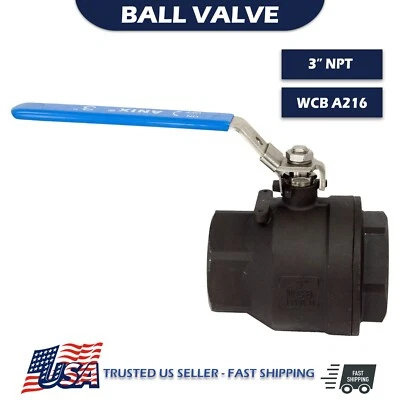 3" Inch Ball Valve Female Threaded FNPT Carbon Steel FULL PORT 1000 Lockable - Image 1 of 3