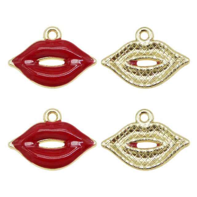 20PCS Gold Enamel Red Kissing Lips Kiss Pendant Charms for Bracelet