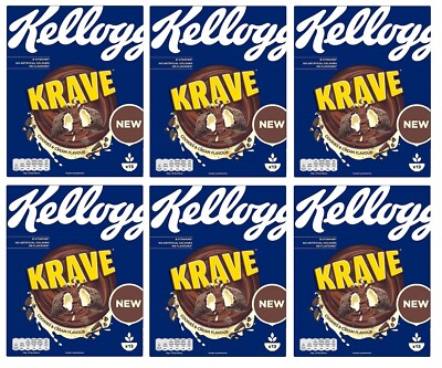 6x Kellogg's Krave Cookies Cream Flavour Kakao-Cerealien Gefüllt mit Creme 410g