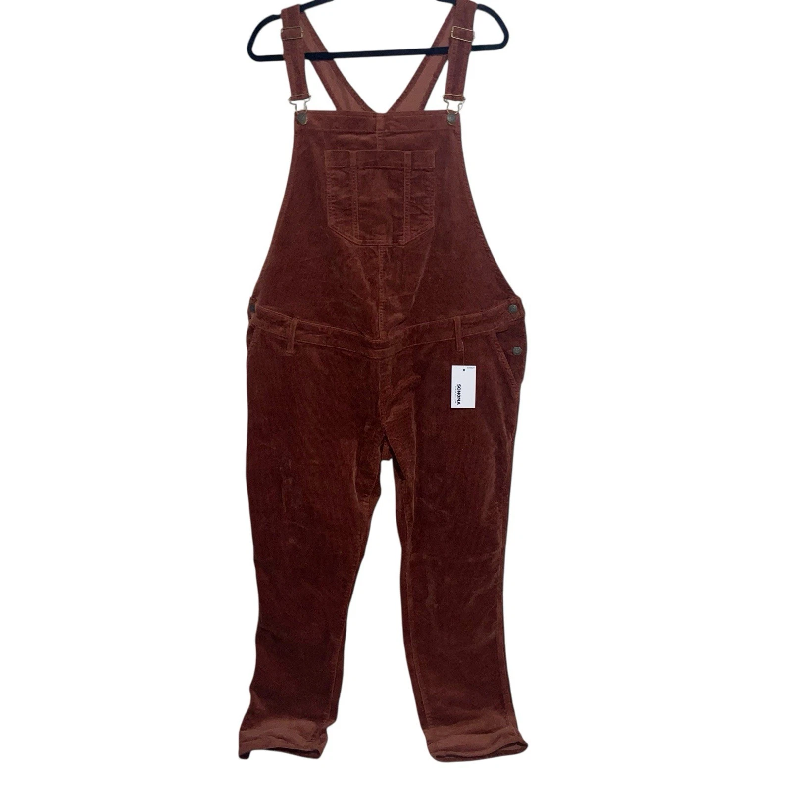 Sonoma Overalls Womens Large Maternity Rustic Brown Corduroy Pockets Stretch NWT