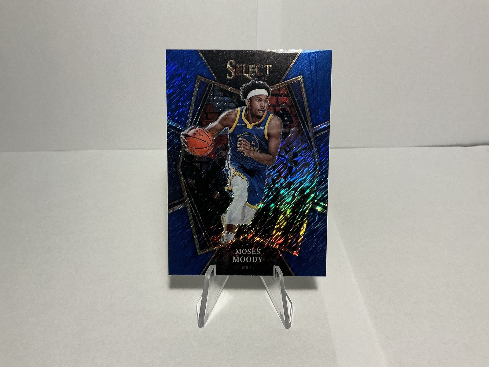 2021-22 Panini Select #187 Moses Moody Rookie Blue Shimmer Prizms Warriors