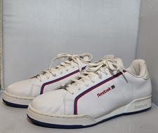 Reebok Leather White With Blue Abd Red Strip Athletic Running Shoe Mens Size 12