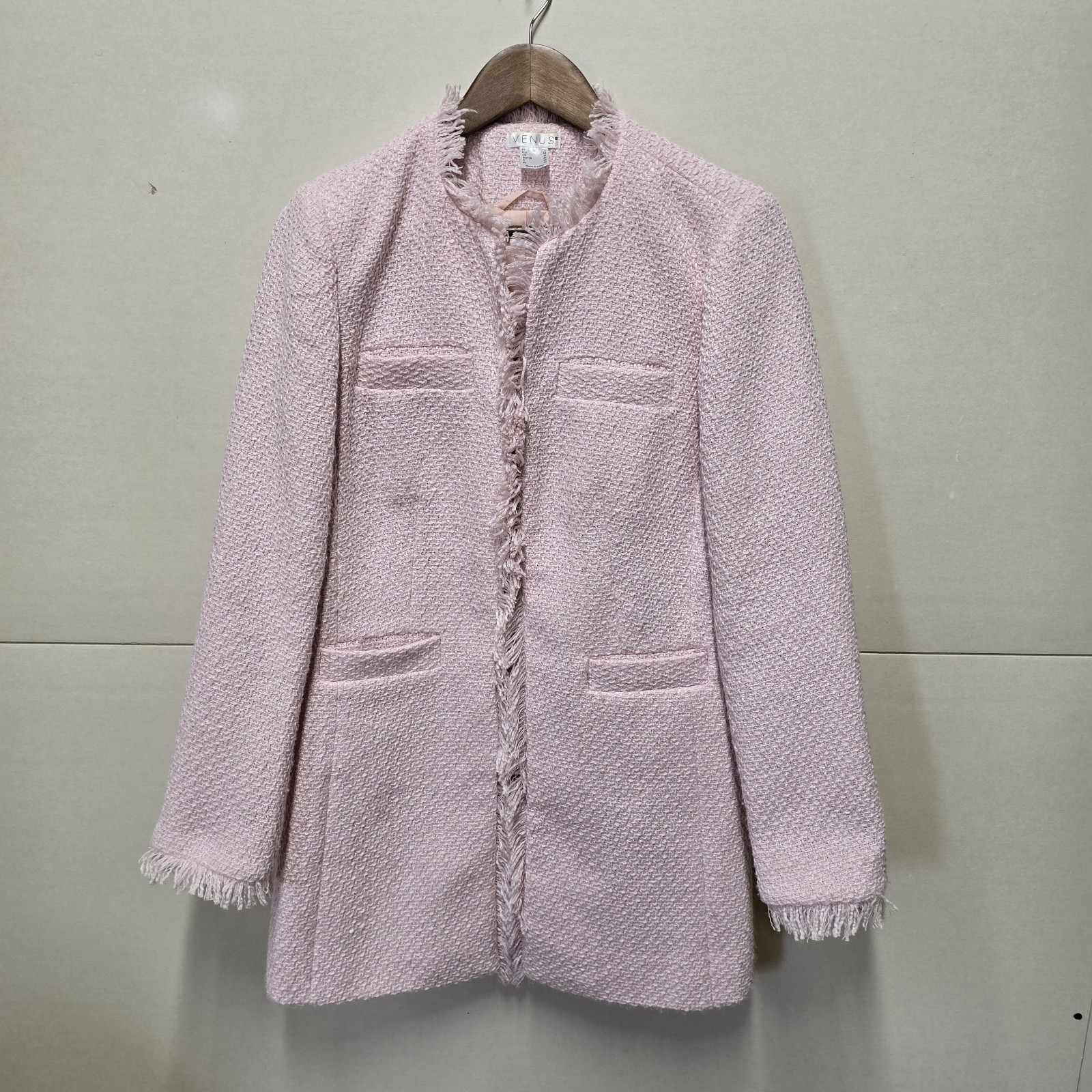Venus Women Jacket Size 6 Pink Tweed Open Front