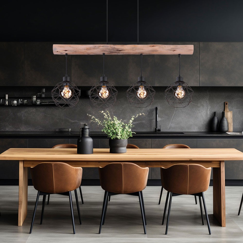 EGLO LED Hängelampe Grisolia – Pendelleuchte Für Esstisch, 140 Cm Lang, Metall/Kunststoff In Holzoptik, Warmweiß