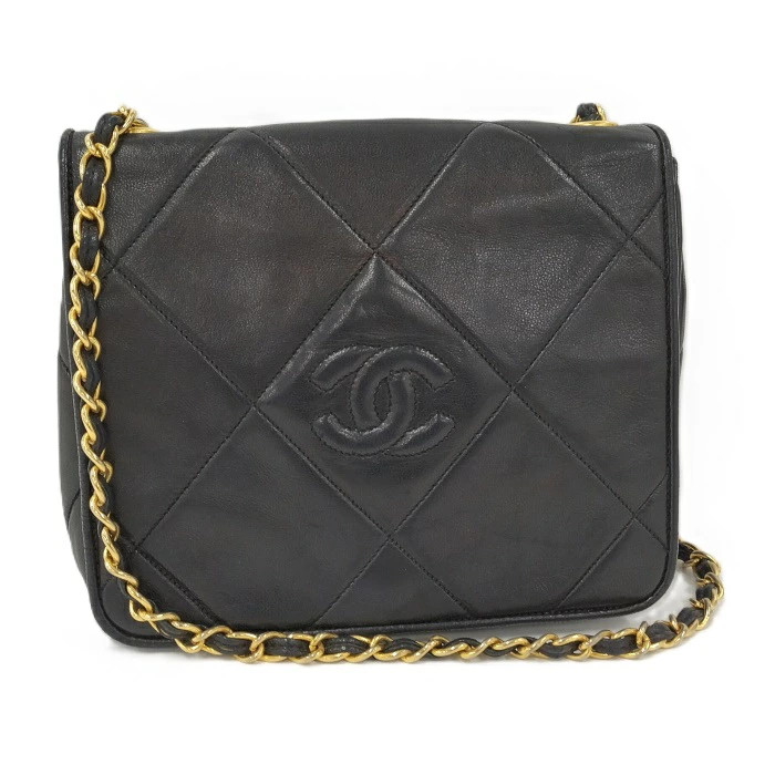 Chanel Black Lambskin Matelasse Chain Shoulder Bag Pre-Owned
