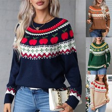 Womens Xmas Christmas Winter Chunky Knitted Sweater Pullover Tops Jumper Size KK