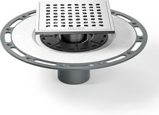 Square Shower Drain, 6" Brushed with PVC Bonding Flange Base 304 Stainless Steel