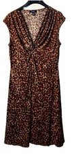 Chaps Dress Womens Sz Large Brown Tan Sleeveless V-Neck Fit Flare Dark Romance