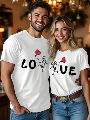 Paar passende T-Shirts LOVE Herz Design Jahrestag Geschenkidee His Hers Tee
