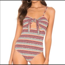 Privacy Please Multi Color Striped Tie Front Cutout Bodysuit Metallic M