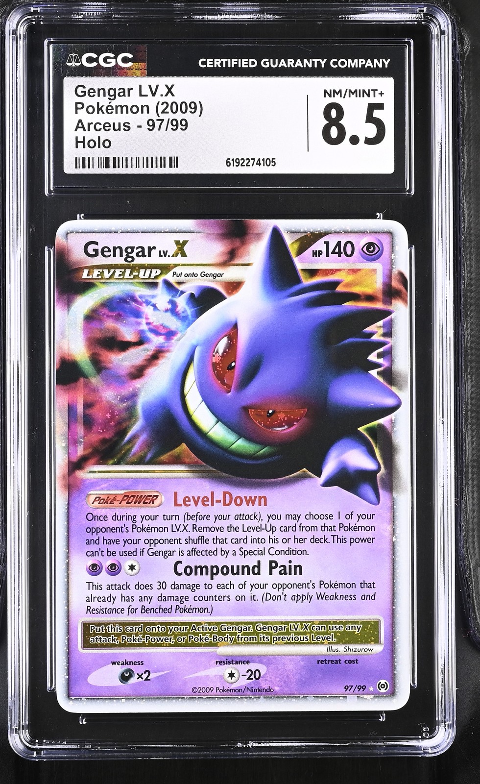 CGC 8.5 NM/MINT+ Gengar LV.X 97/99 Arceus Holo Pokemon Card