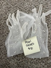 White Mesh Beaded Pearl Formal Women's Gloves