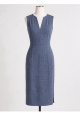 Connected Apparel Sleeveless Fitted Sheath MIDI Work Dress Denim Blue 12 Large