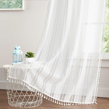 Amzdecor White Boho Lace Tassels Curtains for 40"W x 54"L Pack of 2 ,