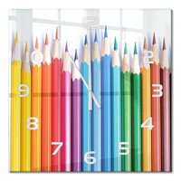 Glas-Wanduhr Aus GehäRtetem Glas Glasuhr Buntstifte WeißE Zeiger 60X60 Cm