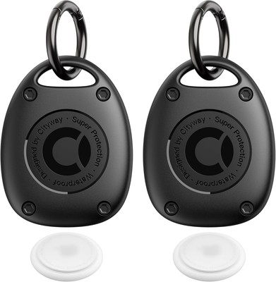 (2 Pack) for AirTag Keychain Holder Case | IPX8 Waterproof, 2 Black, Black 