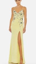 Mac Duggal A42006 Sz 0 Butter Yellow Jersey Floral Embellished Column Gown