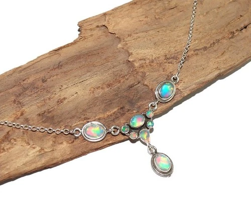 Natural Ethiopian fire opal necklace in 925 silver beautiful handmade necklace