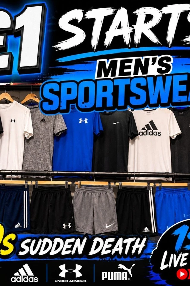 1£ starts, 10s Sudden death, Mens Sportswear - 1st show on ebay live.