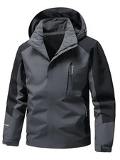 Mens Waterproof Windbreaker Rain Jacket Hooded Soft Shell  Outdoor Grey Coat