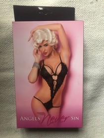 New Delux harness Anais branded Lingerie one piece lace teddy Black Sexy L UK 12