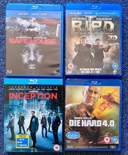 Blu-ray Film Bundle Job Lot: Die Hard, Inception, Safe House, RIPD, 3D DVD, VGC