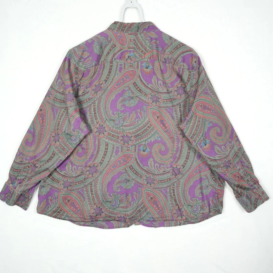 Camisa para mujer Lauren Ralph Lauren con botones 3X blusa artística boho púrpura cachemira Foto 3 de 4