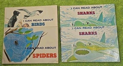 Lot 4 I Can Read About Vintage 1970s Books 2 Sharks, Spiders, Birds + 1 L Island