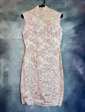 Vintage Pink Floral Brocade Qipao Cheongsam Dress - Mid-Century 1950s/1960s