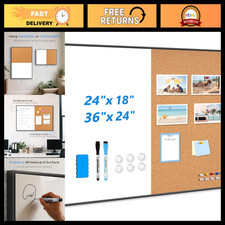 Magnetic Dry Erase Cork Board Combo 24"x18", Wall Mounted Organizer, Office De