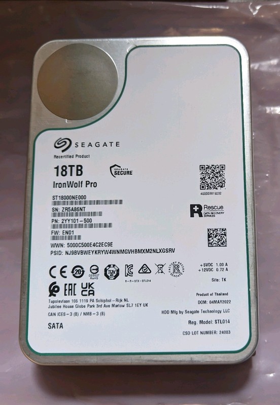 Seagate IronWolf Pro 18TB Recertified ST18000NE00 *TESTED* 1 of 6