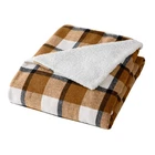 Plaid 125x150 cm - Scottish Camel, Tartan and Sherpa - Brown