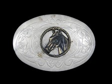 RF13108 VINTAGE 1970s  HORSE  ENGRAVED WESTERN  COWBOY BELT BUCKLE