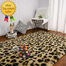 Fluffy Leopard Rug, Premium Cheetah Print Rugs, Soft Comfy Faux Fur Animal Carpe
