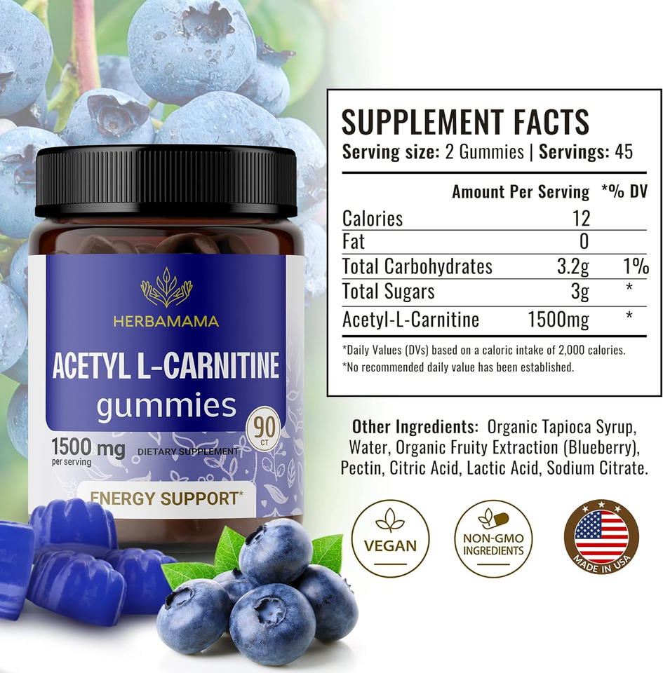 Acetyl LCarnitine 1500mg Gummies Daily Energy Gummies to Support Cognitive Me eBay