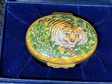 Halcyon Days Enamel Trinket Box "TIGER IN THE JUNGLE"  ~ Comes w/Box