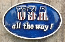 VTG "USA All The Way" Belt Buckle-Enamal-Capt. Hawks Sky Patrol-1981-Made in USA
