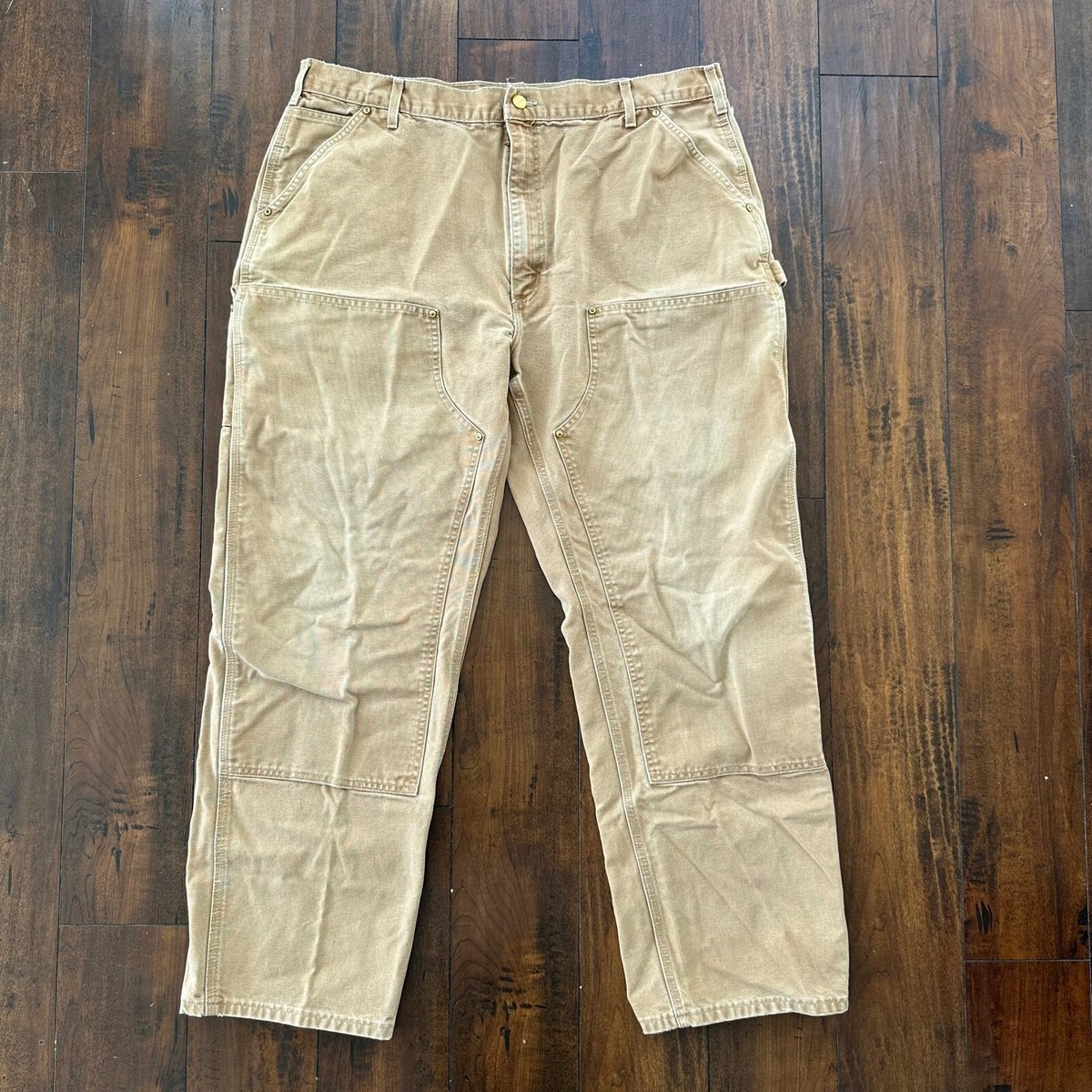 VTG USA Carhartt Thrashed Double Knee Work Dungaree Duck Brown 90s 