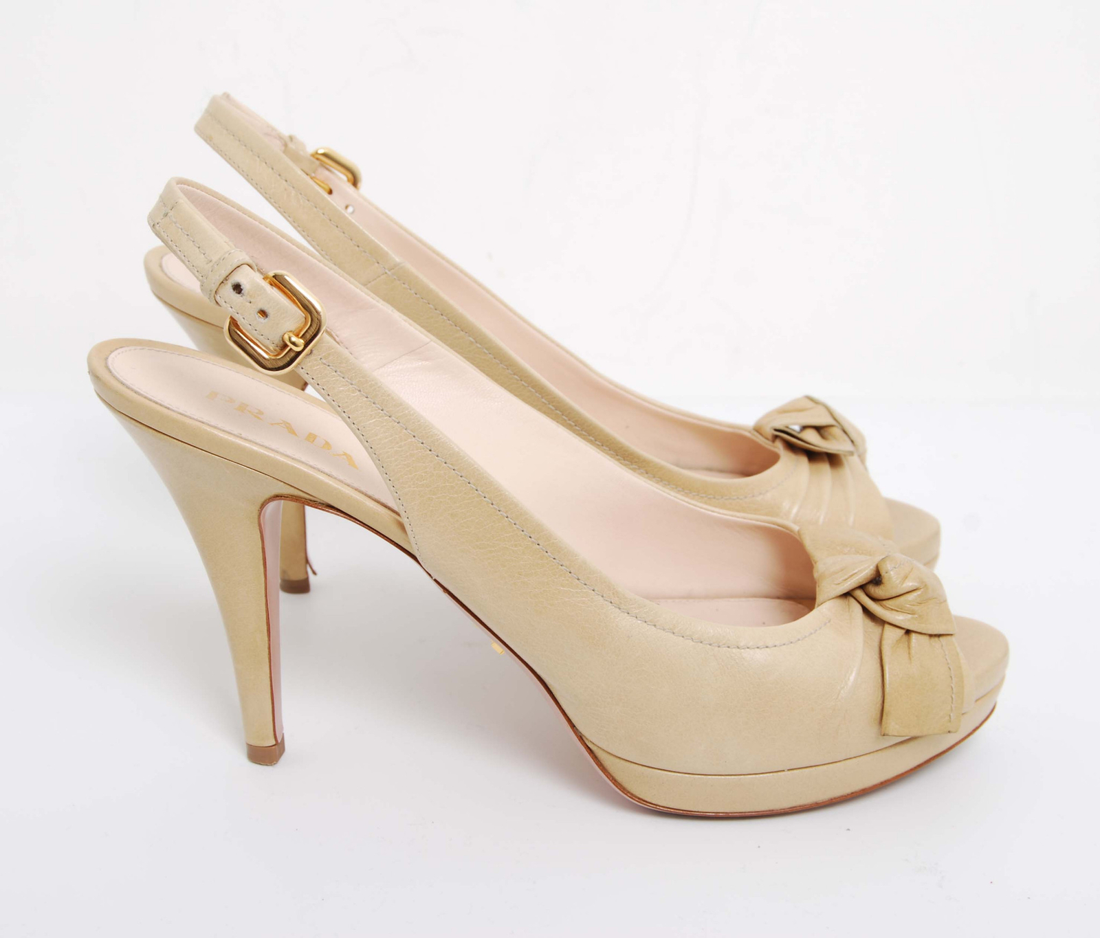 PRADA Women Beige Sandals Leather Peep Toe High Heel Slingback Shoes Size  EUR 41 | eBay