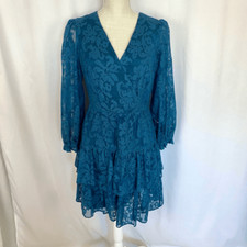 Eliza J Floral Applique Long Sleeve Tiered Mini Dress Blue Ruffles Women’s 8 NWO